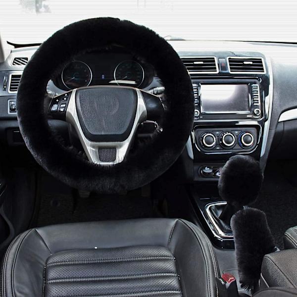 3-delad konstgjord ull rattmuff mjuk fluffig handbromsskydd