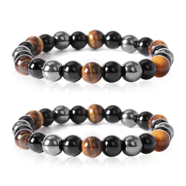 Beads Armband Triple Protection, 2 Pack 8 Mm Tigers Eye Armband Hematite Beads &amp; Svart Obsidian Balance Armband