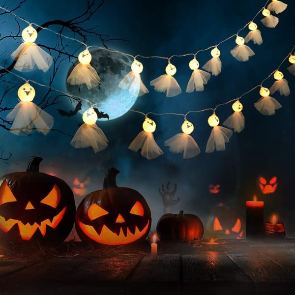 Halloween Ghost String Lights - 6ft 40stk LED Lace Ghost Wall Dekor