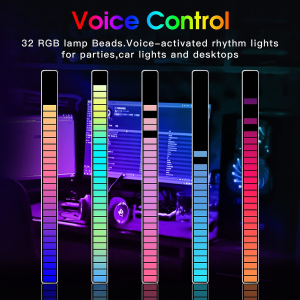 2 st Rgb Rhythm Light, Röstaktiverad Rhythm Light Med Uppladdningsbart Batteri Usb Bil Rhythm Light Bar Musik Atmosfär