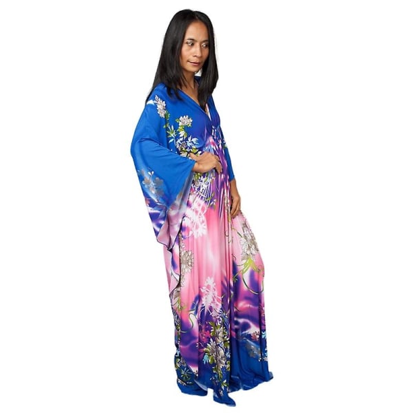 Kvinnors tryckta maxiklänning fladdermusärm strandklänning plus size solklänning strandkläder kaftan cover-ups Dn0524