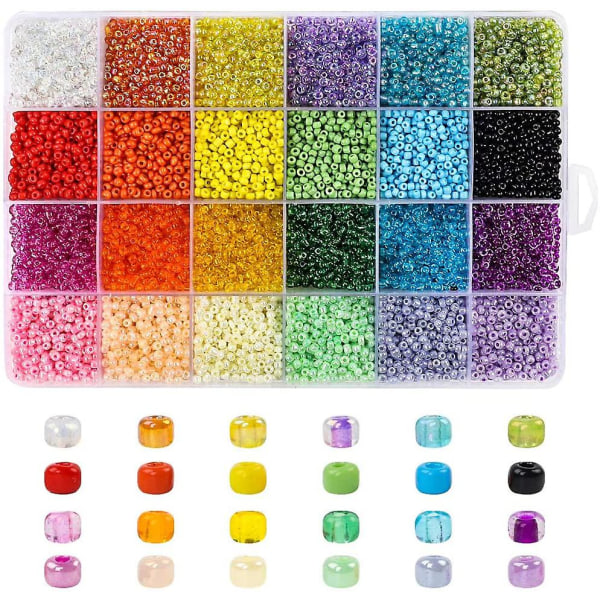 Glasfröpärlor 24 färger små pärlor Kit Armbandspärlor för smyckestillverkning（2MM 20000st）