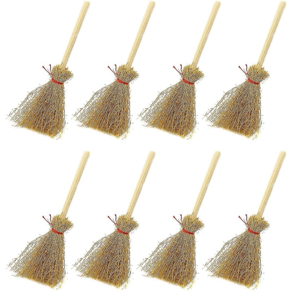 10pcs Miniature Artificial Mini Straw Brooms With Red Ropes Halloween Straw Craft Decoration Witches Accessory For Costume Cosplay Party