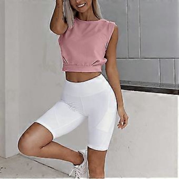 Naisten Crewneck Toppi Löysä Rento Tyylikäs Yksivärinen Lyhyt Hihaton Paita Treffeille Juhliin (Pinkki) Pink