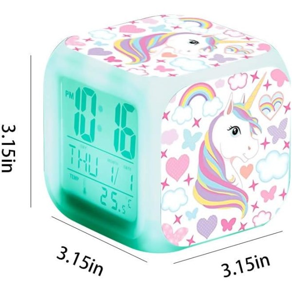 Unicorn Girls Digital Väckarklocka, LED Nattglödande Cube LCD Cl