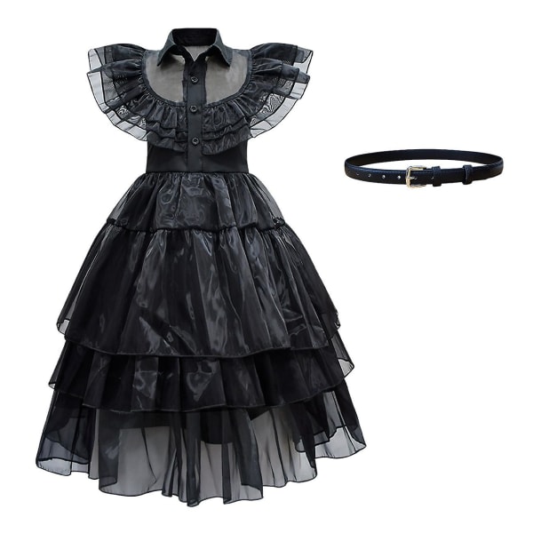 Onsdag Addams Cosplay klänning Halloween kostym för barn flickor (110 cm)