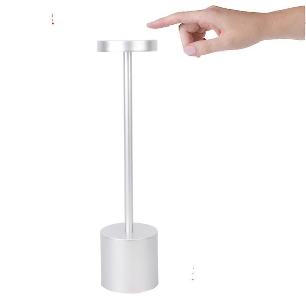 Sladdlös LED-bordslampa, liten, uppladdningsbar metallbordslampa (silver)