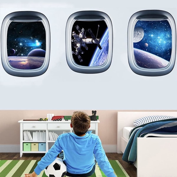 Set med 3 3D Astronaut Window Wall Stickers 23" x 17"