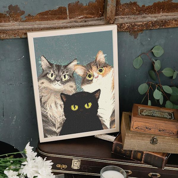 Kolme söpöä kissaa timanttimaalaussetti, 5D DIY digitaalinen timanttimaalaussetti