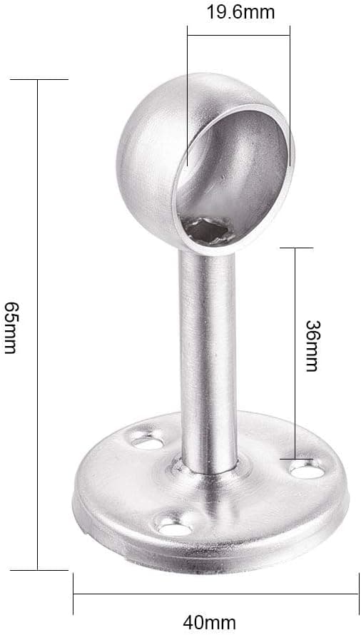 Sæt med 2 garderobestangstøtter i rustfrit stål Diameter 19 mm