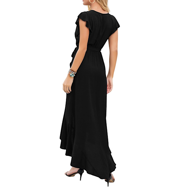 Sommarklänning för kvinnor Boho Blommig Cocktail Midi Prickig Wrap Klänningar V-ringning Casual Fest Bohemisk Flytande Lång Klänning För Damer（M）