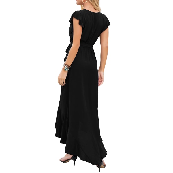 Sommarklänning för kvinnor Boho Blommig Cocktail Midi Prickig Wrap Klänningar V-ringning Casual Fest Bohemisk Flytande Lång Klänning För Damer（XL）