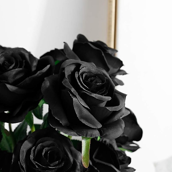 Konstgjorda rosor blommor arrangemang siden bukett för hemfester bröllopsdekoration (svart)（10PCS）
