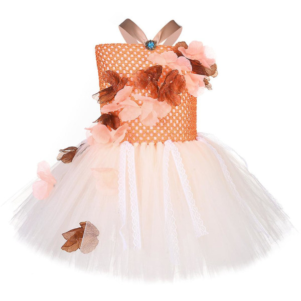 Princess Tutu Moana Pocahontas Dress Flower Girl Dress Tulle Dresses Cosplay Costume（L(5-6Y) Orange）