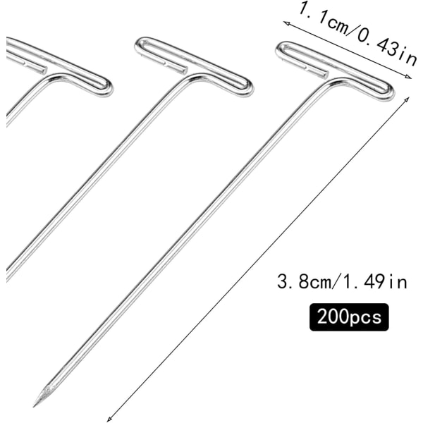 200 stk T-formede hårnåler Pin Pin for parykker Hårverktøy, 38 mm