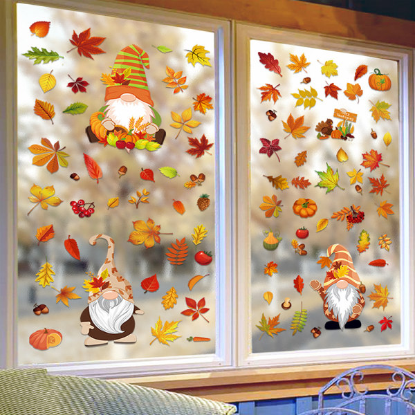 Höstens fönsterdekordekaler - Lönnbladstomtar, fönsterdekorsstickor