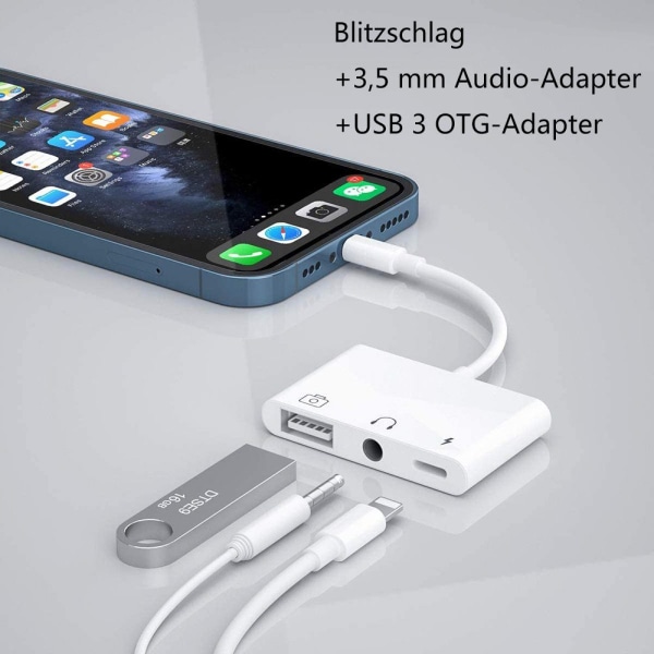 Lightning USB OTG -ääniadapteri 3-in-1 USB-lukijaadapteri USB-adapteri