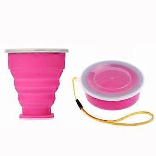 Bärbar hopfällbar silikonmugg med lock för utomhusbruk, kaffemugg, campingmugg Rose red