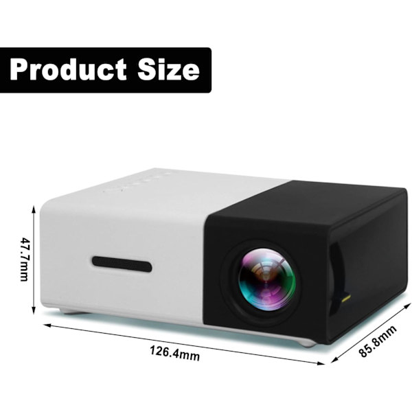 (Svart) Mini bærbar projektor, Mini projektor, Videoprojektor
