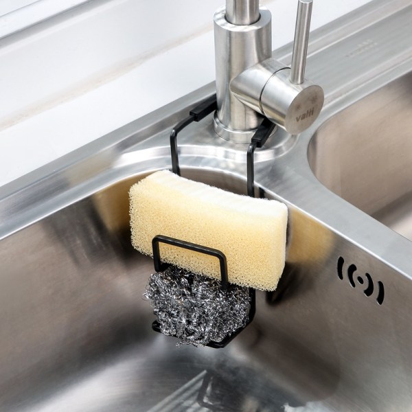 Svart, opphengt svampkurv for kjøkkenvask, ikke perforert armatur