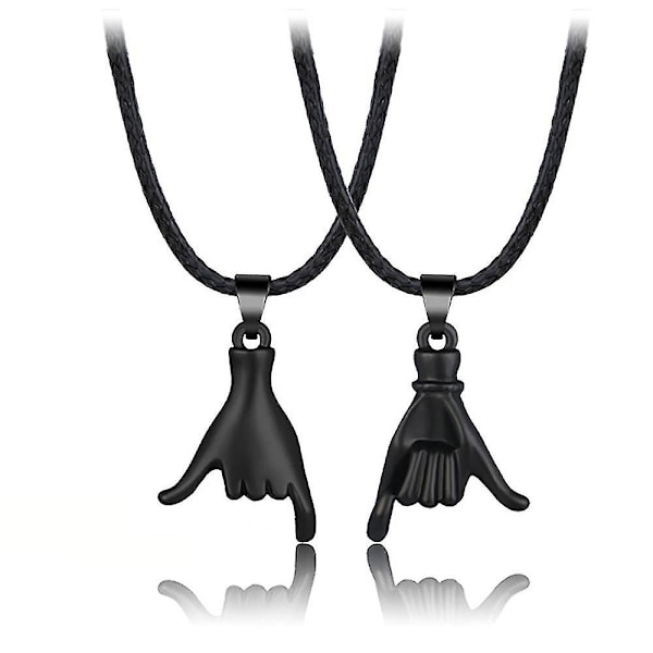 Älskare Par Halsband Mode Liten Finger Löfte Hålla Händer Nyckelben Hänge (Svart)