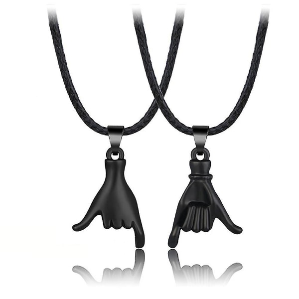 Älskarpar Halsband Mode Pinky Promise Håller händer Nyckelbenshänget (svart)
