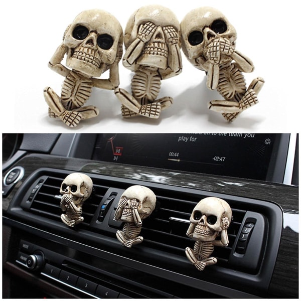 Ghost Head Car Vent Clip, 3st Skull Car Air Freshener Vent Clip Charm Gothic Skull Car Air Outlet Freshener Skräck