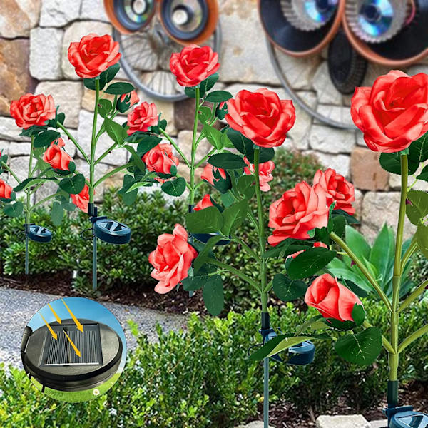 Solcelled Hagebelysning Utendørs, 1 Stykke Solcelle Roseblomst Lys, 6