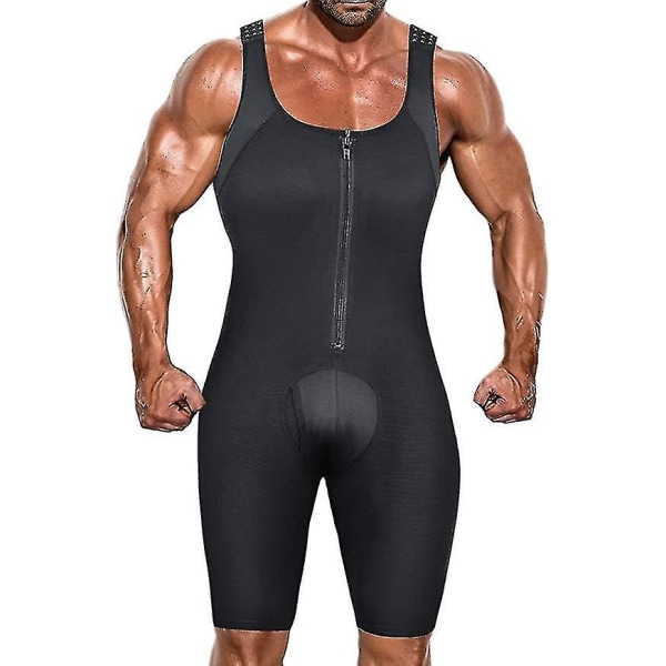 Formkläder för män, bodysuit Helkroppsformare, kompressionsslimmande kostym Andas（L Svart）
