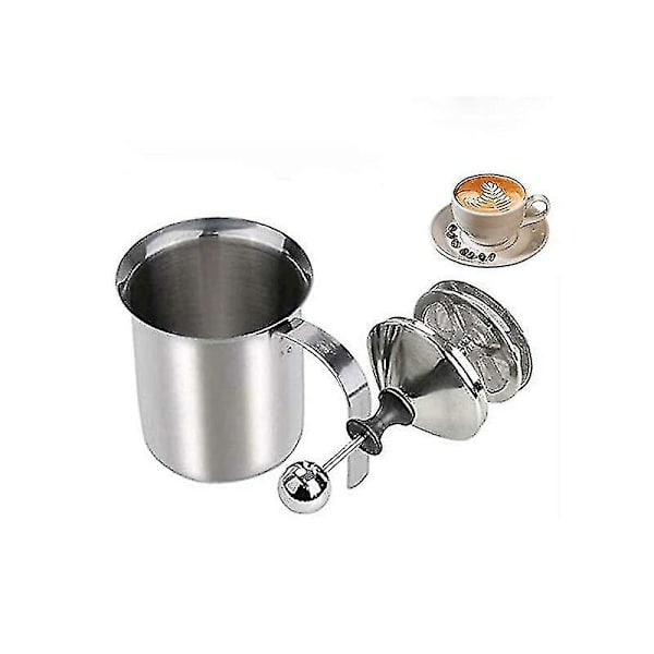 Melkeskummer manuell, 800 ml melkeskummer i rustfritt stål med dobbelt nett for kaffe, latte, varm sjokolade, kaffekapselskummer