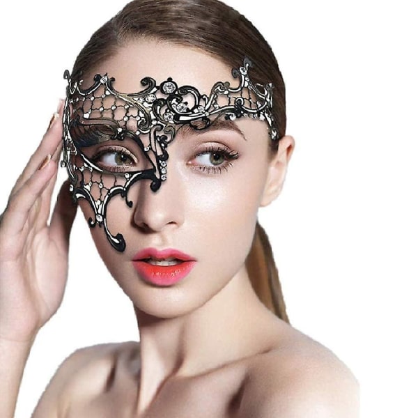 Maskeradmask venetianska masker, metallmaskeradmask för kvinnor Laserskuren fest dam maskeradmask（Vit）