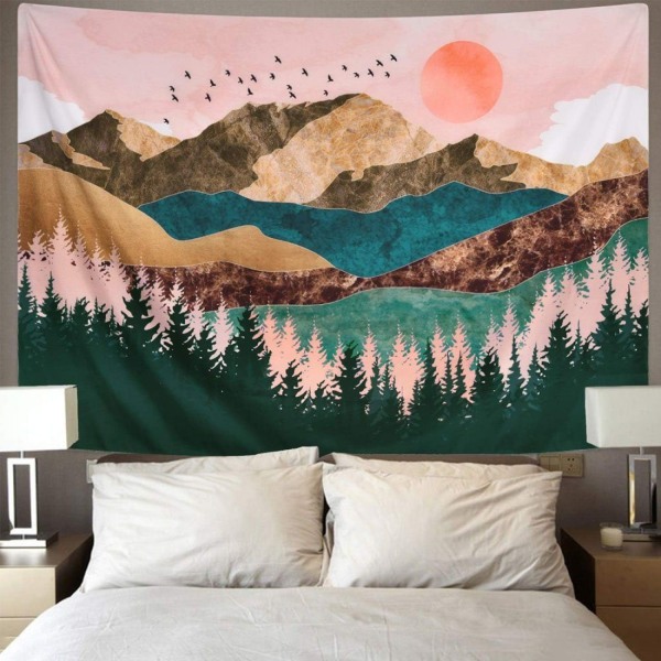 Grønt gobelin vægtæppe vægophæng, 150X130cm