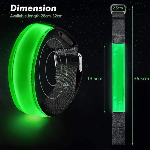 2 stk. løbelys til løbere - Genopladelig LED-armbind med refleks - Grøn