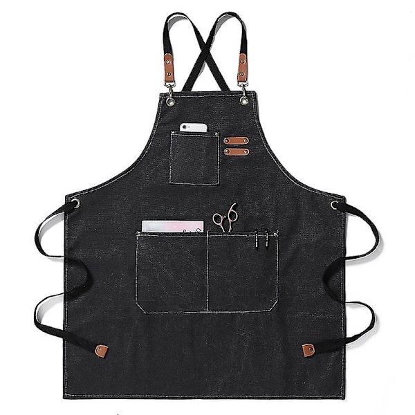 Denim-liivihame, säädettävä farkkuliivihame taskulla ja ristikkäisillä hihnoilla kampaamoille, partureille ja kampaajille