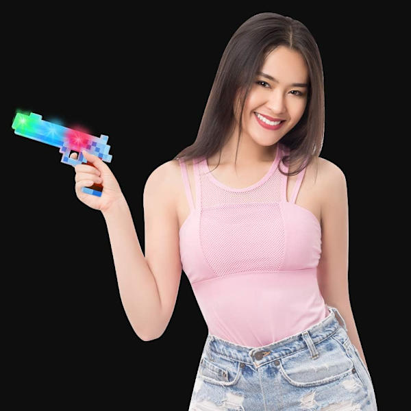 10 tommer lysende pixelpistol legetøj med blinkende LED'er - Cool retro pixeliseret plastikpistol - Videospil festartikler - Unik påskekurv gave til børn