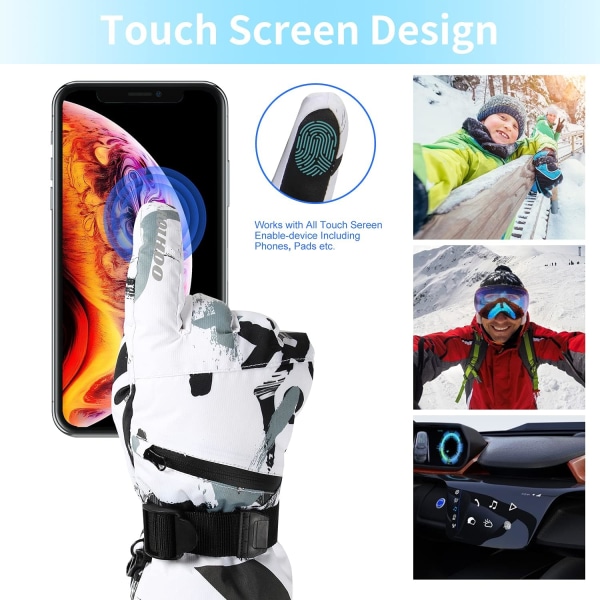 Skidhandskar, Vattentäta Snöhandskar -30℉ Vinterhandskar för Kallt Väder Varma Touchscreen Snowboardhandskar för Herrar Dam XL