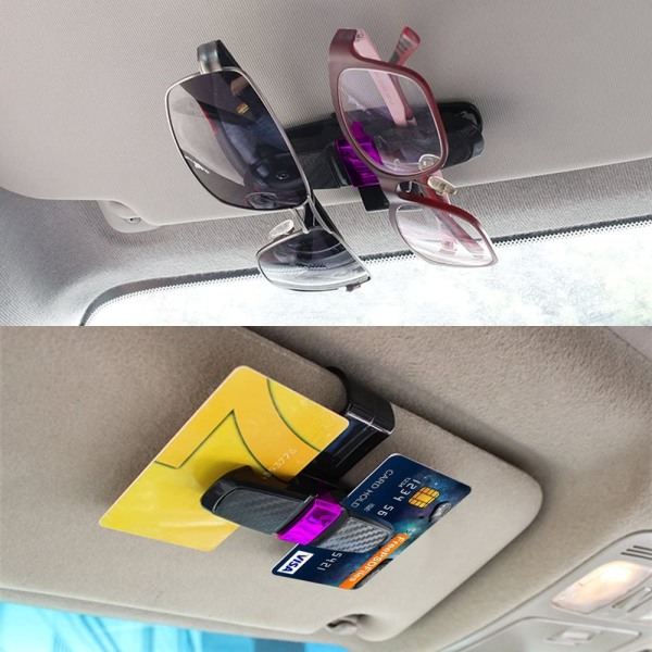 2 kpl Auto Visiiri Lasit Klipsit Auto Pidikkeet Aurinkolasit Järjestäjä Pidikkeet Lippu Kortti - Musta + Vaaleanpunainen