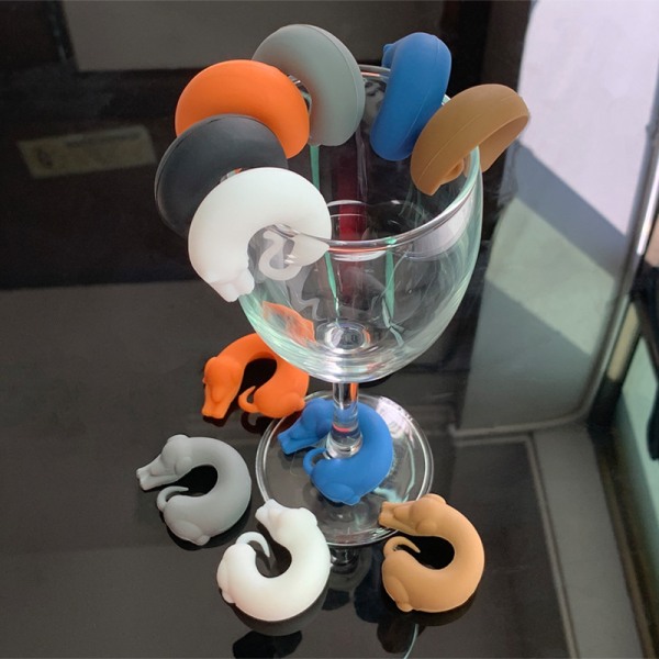 6-delad jul kreativ 3D hund vin kopp markering fest glas cu