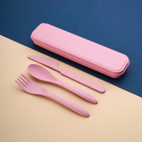 Bestickset med fodral Beige Rosa Grön Blå 4 Bärbar Plastbestick