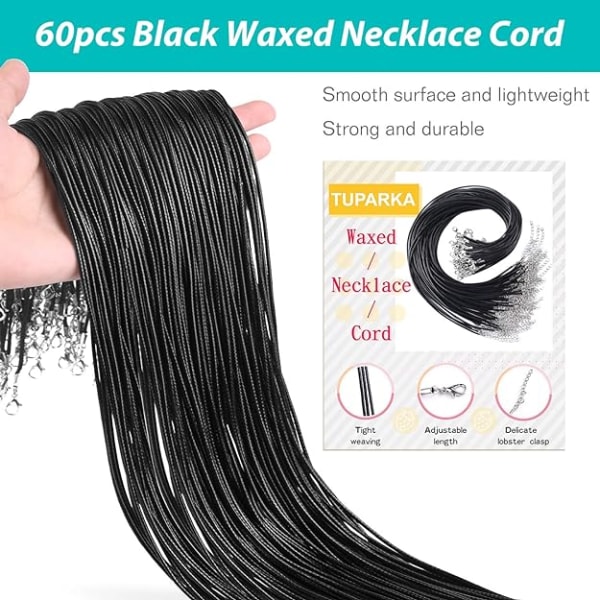 60 Pcs Waxed Necklace Cord Black Necklace Chain with Clasp 2mm Bu