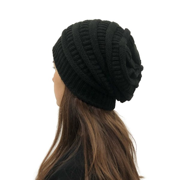 Vinterstrikkede hue til kvinder, silkefor med satin, chunky hue, blød strækbar kabelstrik, varm slouchy hue, beige