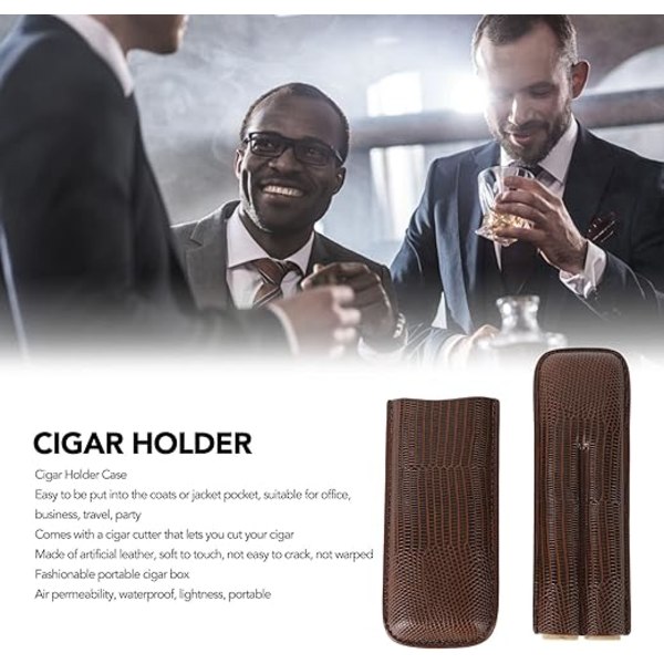 1 st läder cigarrfodral - brunt PU-läder 2 fingrar cigarrfodral