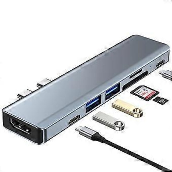 Dobbelt-hovedet PD Adapter -kompatibel PD Data Port Hub Thunderbolt 3 Usb Type C Hub