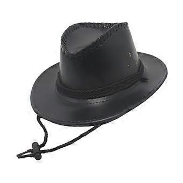 Western Cowboy Hatt Solhatt Läder för Kostymtillbehör Semester Utomhus Camping (svart)