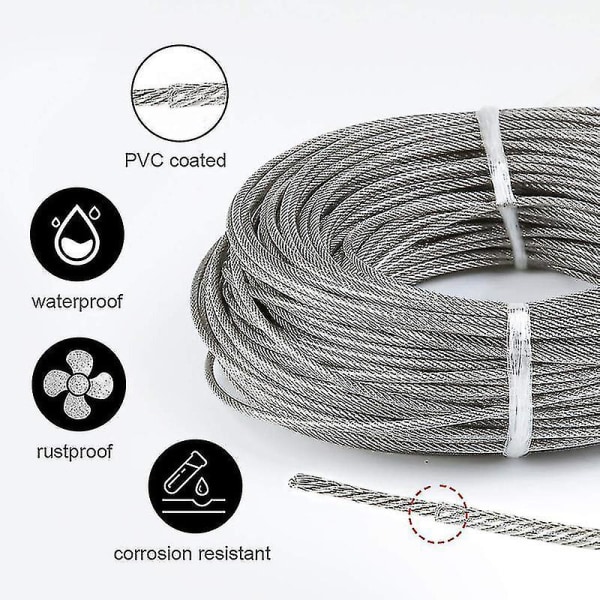 Wire Rope Kit, Hage Stål Wire Rope Strammer, Rustfritt Stål Wire Henge Kit, 30m Nylon Belagt Rustfritt Stål Wire