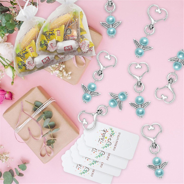 20 set ängel nyckelring pärla ängelvinge med organza påsar/tack Kra20 set ängel nyckelring pärla ängelvinge med organza påsar/tack Kra
