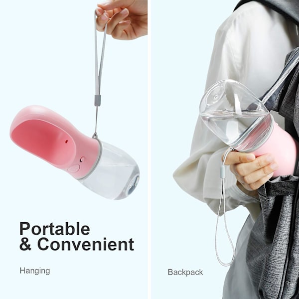 Bärbar hundvattenflaska hundpromenad reseflaska valpvatten läckagesäker hundvatten dricksflaska kopp 350 ml rosa