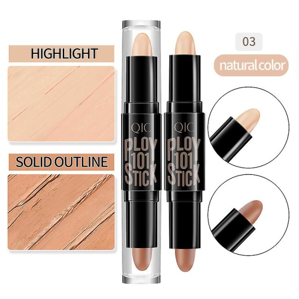 Concealer Double-ended Face Contouring Stick Stereoscopic Highlighter V Face Shadow Pencil, elfenben+mörk curry（3）