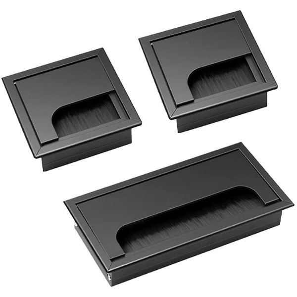 Cover 3 stycken fyrkantig svart kabelgenomföring Inbyggd skrivbordskabel av aluminiumlegering Cover