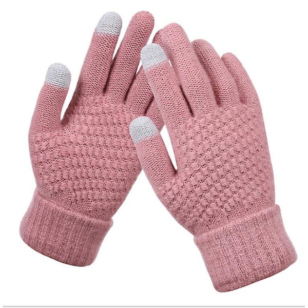 Dame Vinter Touch Screen Hansker Varme Fleece Foret Strikkede Hansker Elastisk Mansjett Vinter Teksting Hansker（Rosa）